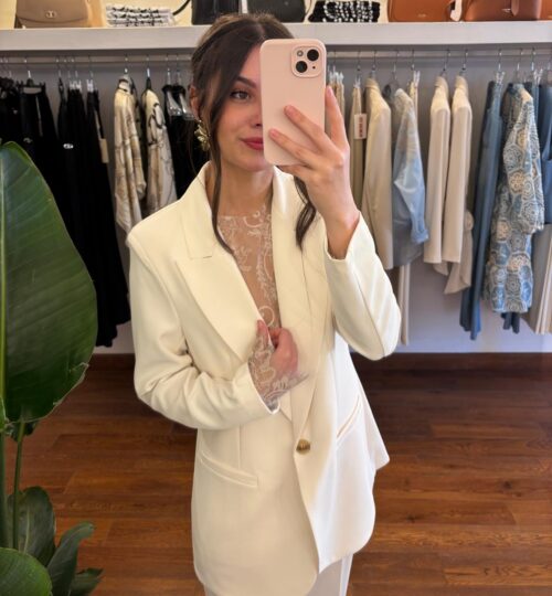 Blazer tessuto fluido bianco - immagine 2