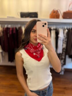 Canotta ricamata latte